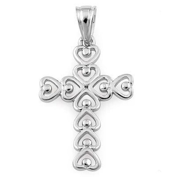 Sterling Silver Multiple Heart Shaped Cross Pendant New - Picture 1 of 3